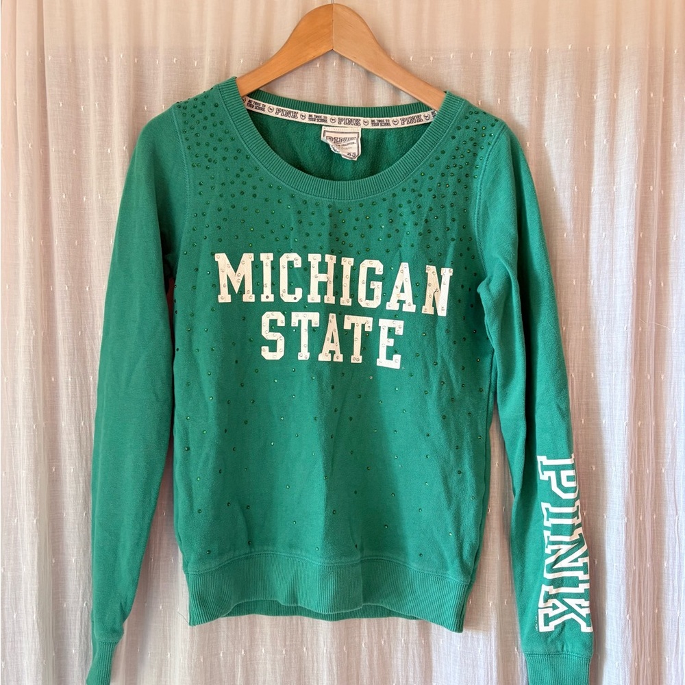 PINK Victoria's Secret Collegiate Collection Green Michigan State Sweatshirt